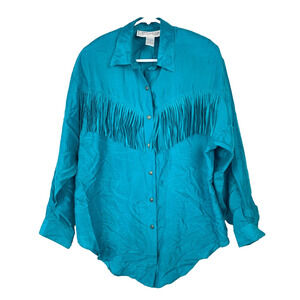 Vintage Nuggets Silk Fringe Button Up Shirt Top Blouse Womens Small READ